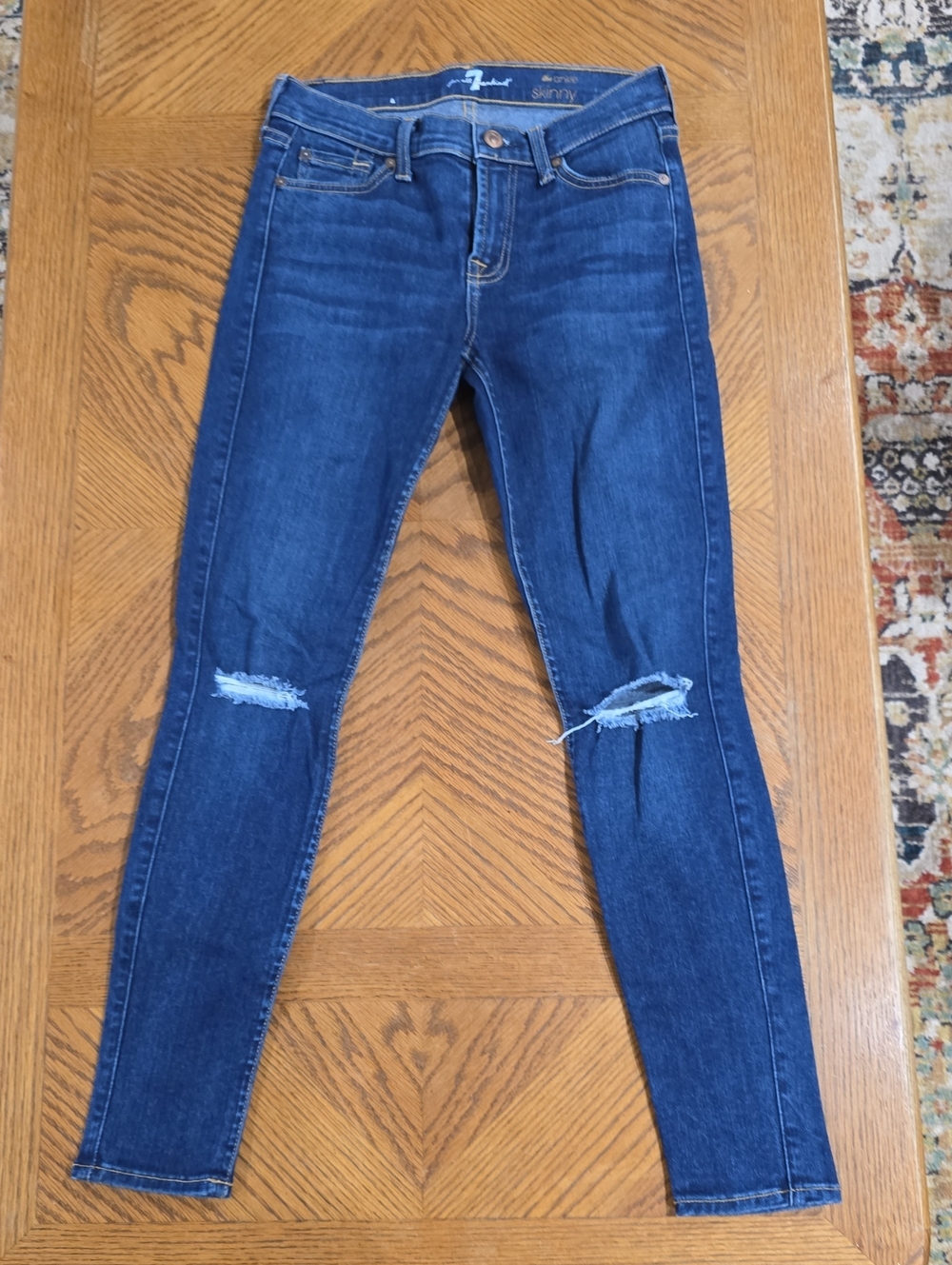 7 For All Man Kind The Ankle Skinny Distressed Womens Jeans
